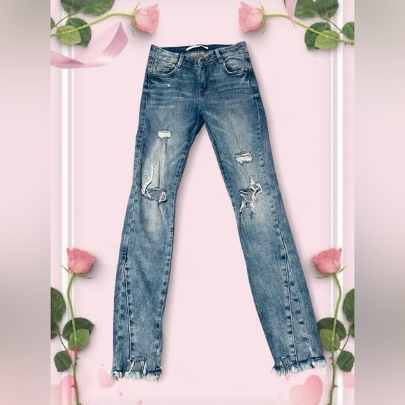 Zara Denim - Zara Women's Distressed Skinny Jeans - Light Blue